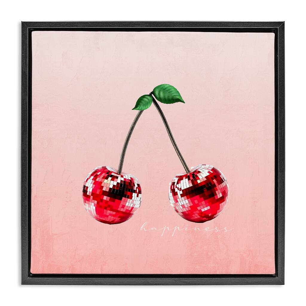 Stupell Happiness Disco Cherries Framed Floater Canvas Wall Art Design By Kim Allen