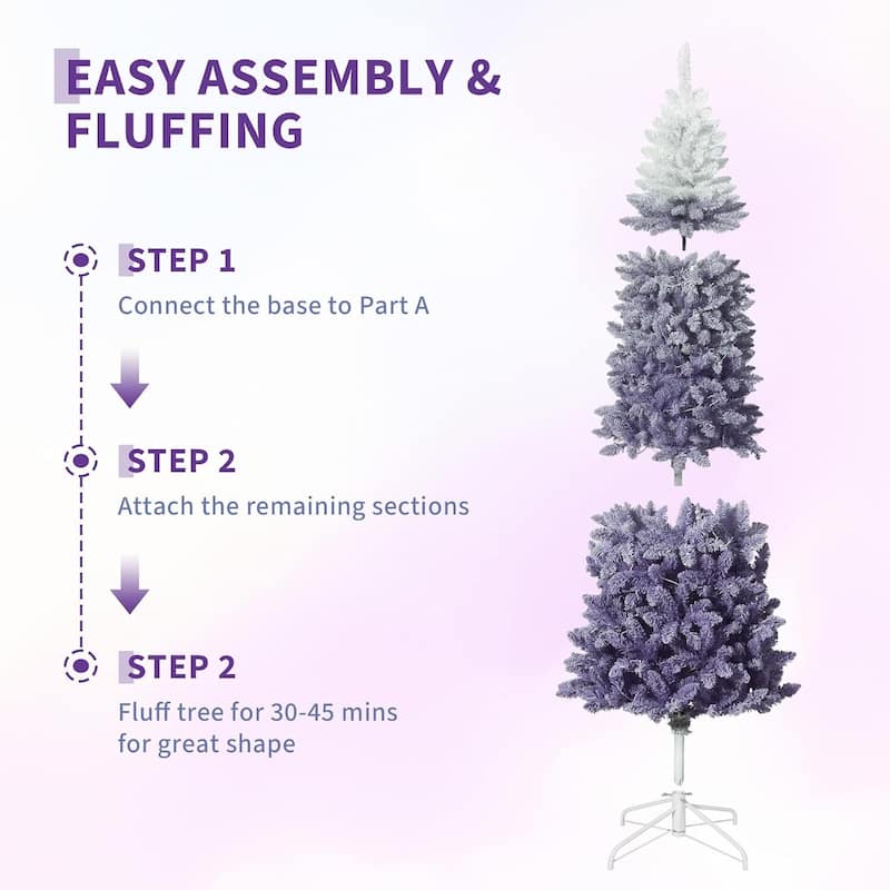 Prelit Purple Gradient Snow Flocked Christmas Tree, Xmas Tree - N/A