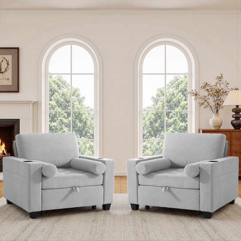 2 Set Convertible Adjustable Lounge 3-in-1 Pull-Out Sleeper Chair Bed