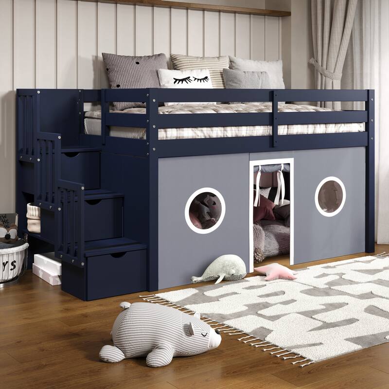 Taylor & Olive Trillium Low Loft Twin Bed with 3 Step-Stairway