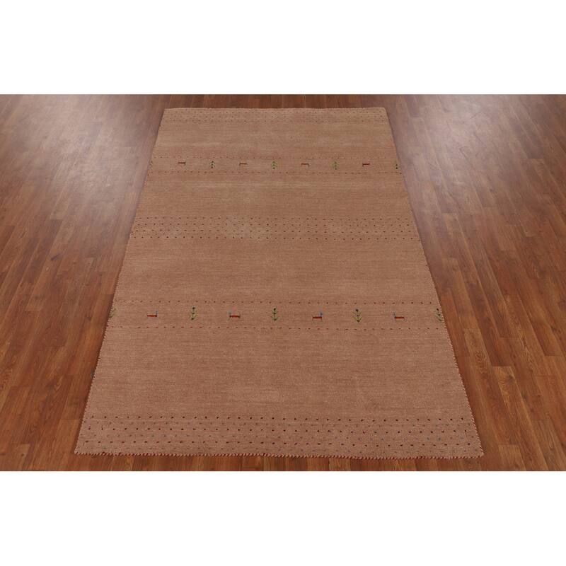 Tribal Gabbeh Oriental Area Rug Hand-Knotted Beige Wool Carpet - 5'2" x 8'2"