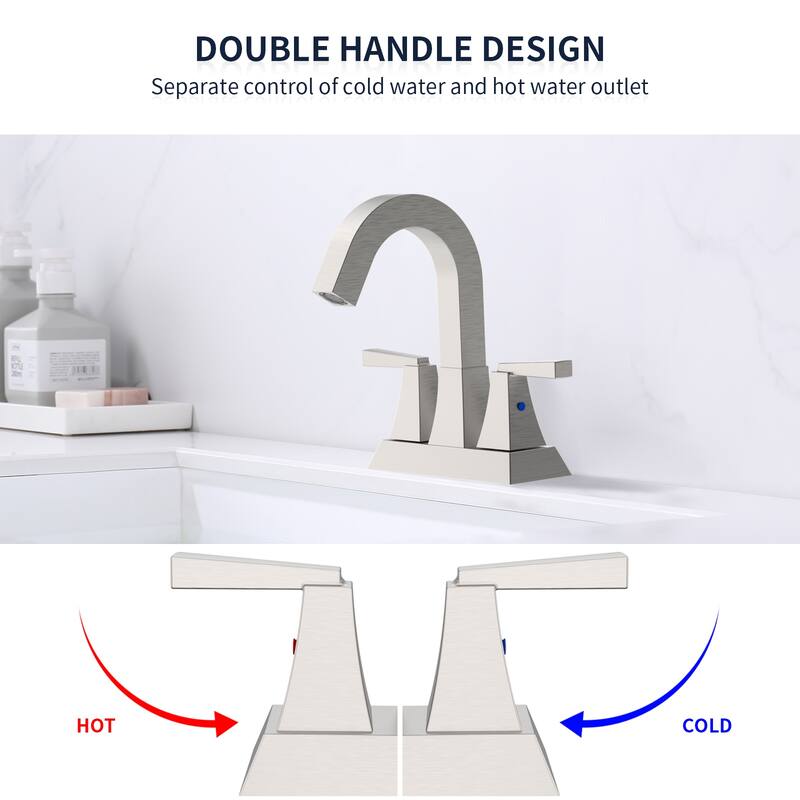 Bathroom Sink Faucet 2-Handle 4 Inch Center-Set Bathroom Sink Faucet,with Overflow Hole and 2 Supply Lines Included