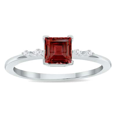 Women's Garnet and Diamond Sparkle Ring in 10K White Gold