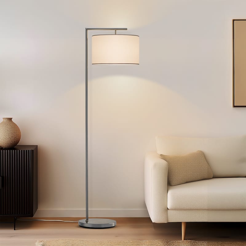 Brightech Montage Modern 60 in. Modern LED Super Bright Floor Lamp with White Fabric Drum Shade