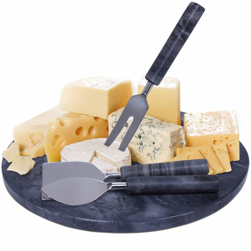HomeRoots 12" Wood and Marble Cheese Board and Knife Set