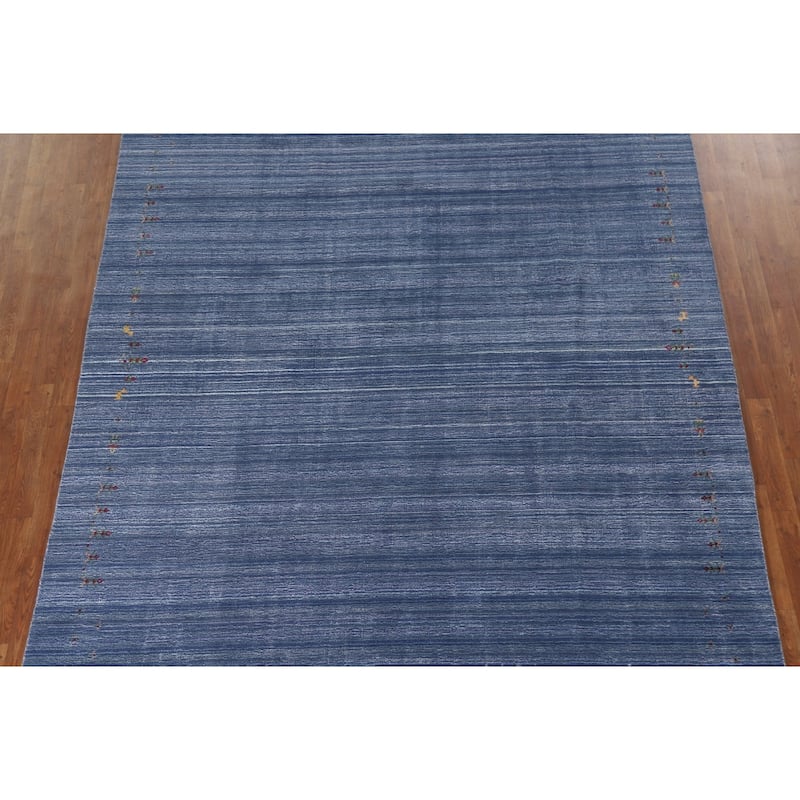 Blue Gabbeh Indian Area Rug Handmade Wool Carpet - 8'0"x 9'8"