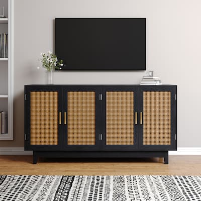 Rattan Accent Cabinet Storage Sideboard Buffet with 4 Doors