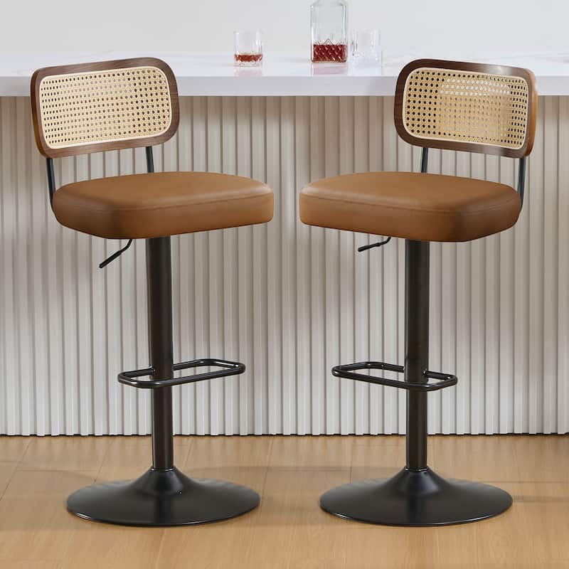 Adjustable Height Swivel Bar Stools with Back and Footrest - 17.7"W x 15.75"D x 35"-42.9"H