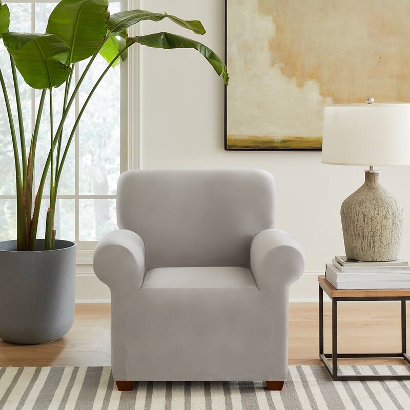 SureFit Hampstead Stretch Velvet Chair Slipcover, One Piece Chair Covers - 40x43 - Light Gray