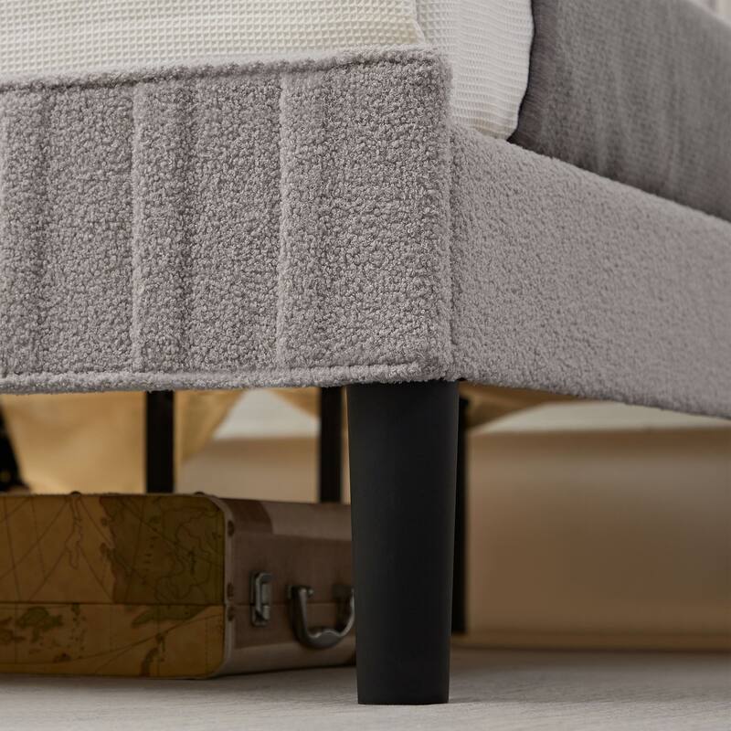 VECELO Upholstered Bed Frames, Platform Beds with Height Adjustable Teddy Fabric Headboard, 7.9'' Under Bed Space
