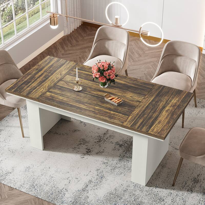 63" Dining Table for 4-6 People, Farmhouse Dining Room Table Rectangle Kitchen Table