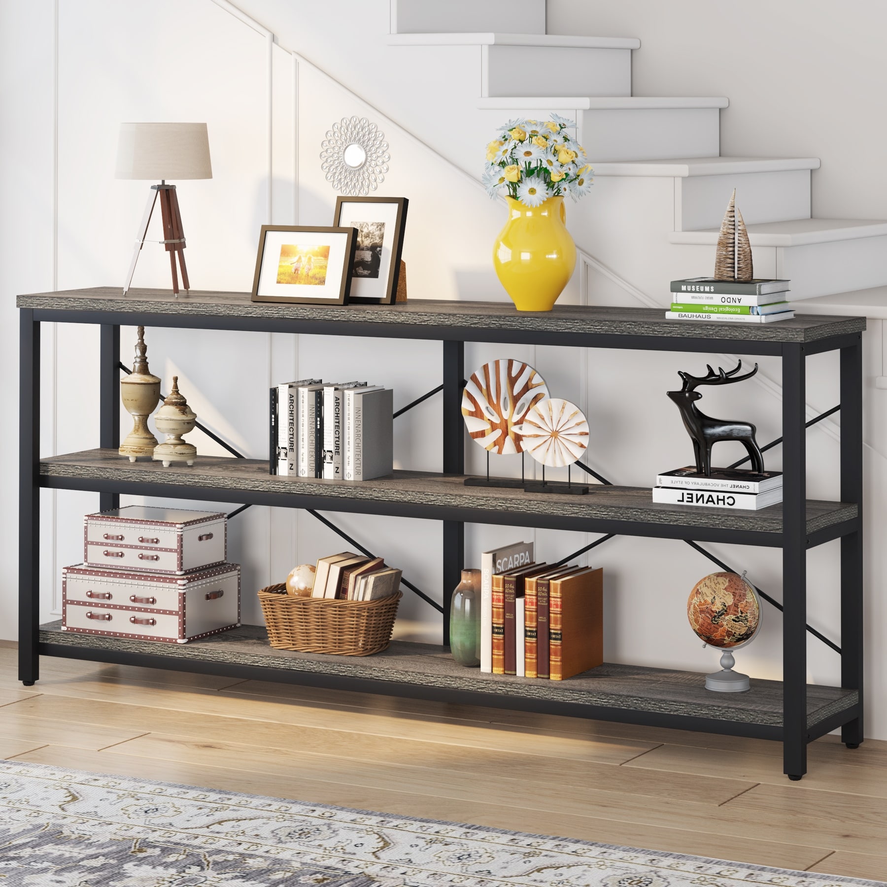 Console Table for Entryway, Entryway Table with 3-Tier Shelves, 47 Narrow  Long