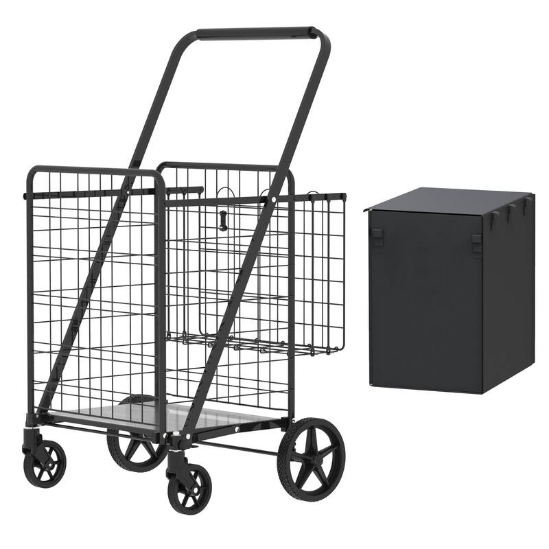 Anmytek Foldable Extra Large Grocery Shopping Cart with Double Basket 360 Degree Swivel Wheels for Groceries Laundry
