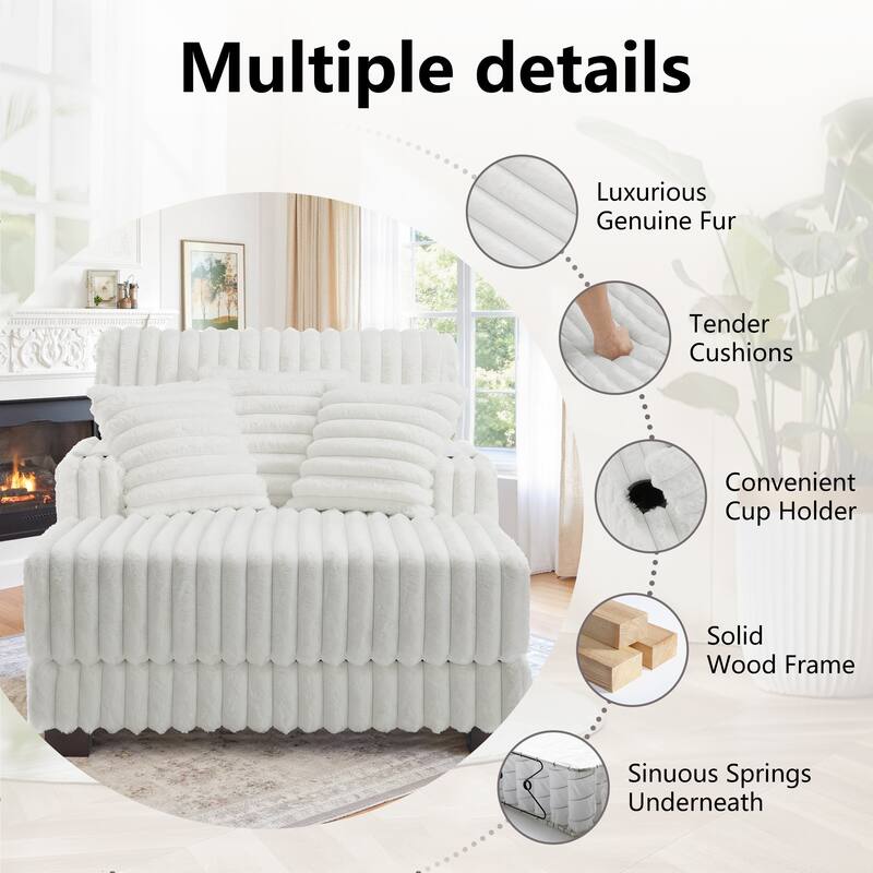 41.7" W Upholstered Plush Corduroy Chaise Lounge withe Pillows