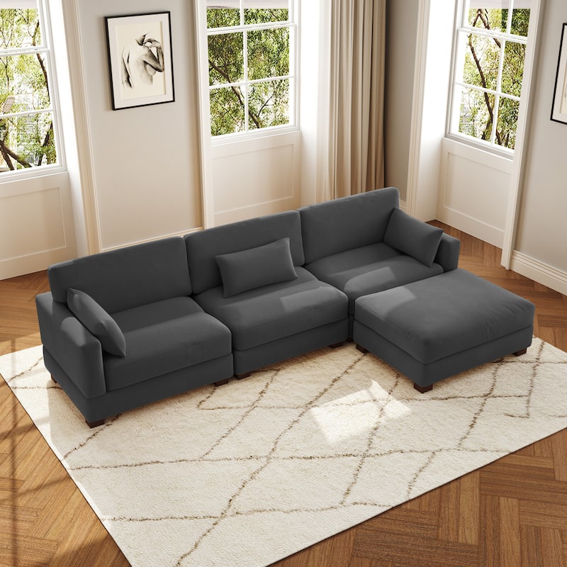 4-Piece L Shaped Couch Modular Sectional Sofa with Ottoman