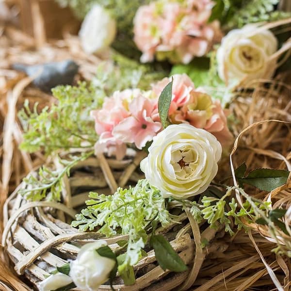 Shop Rusticreach Wreath Pink Hydrangea White Rose On Rattan Overstock 25440124