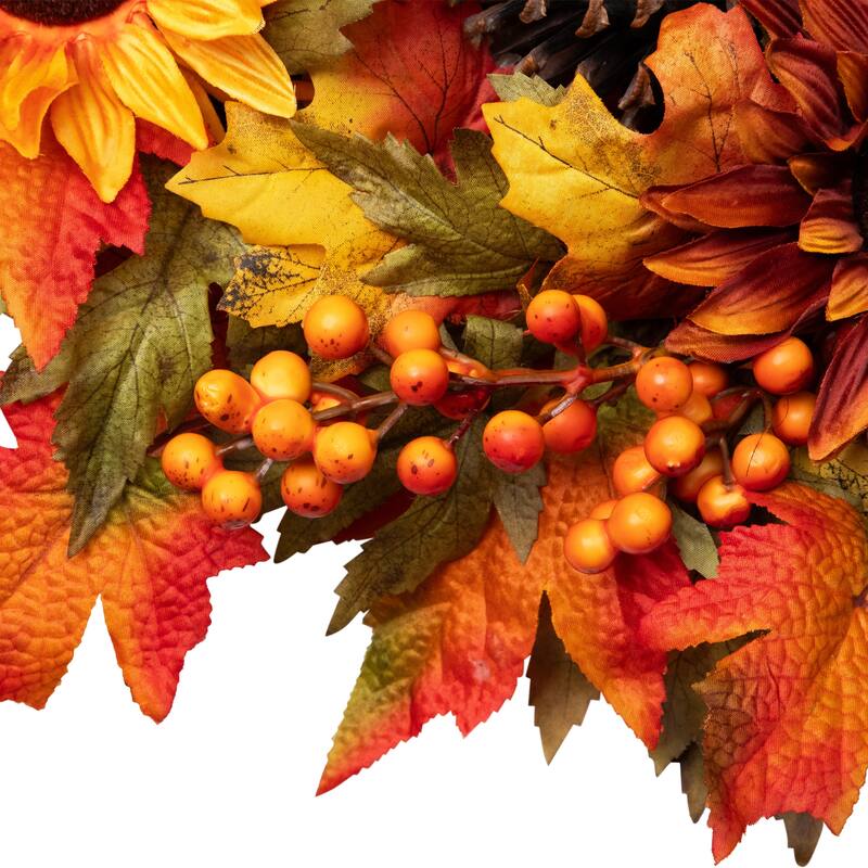 Sunflower Pine Cone Artificial Thanksgiving Wreath - 24-Inch, Unlit