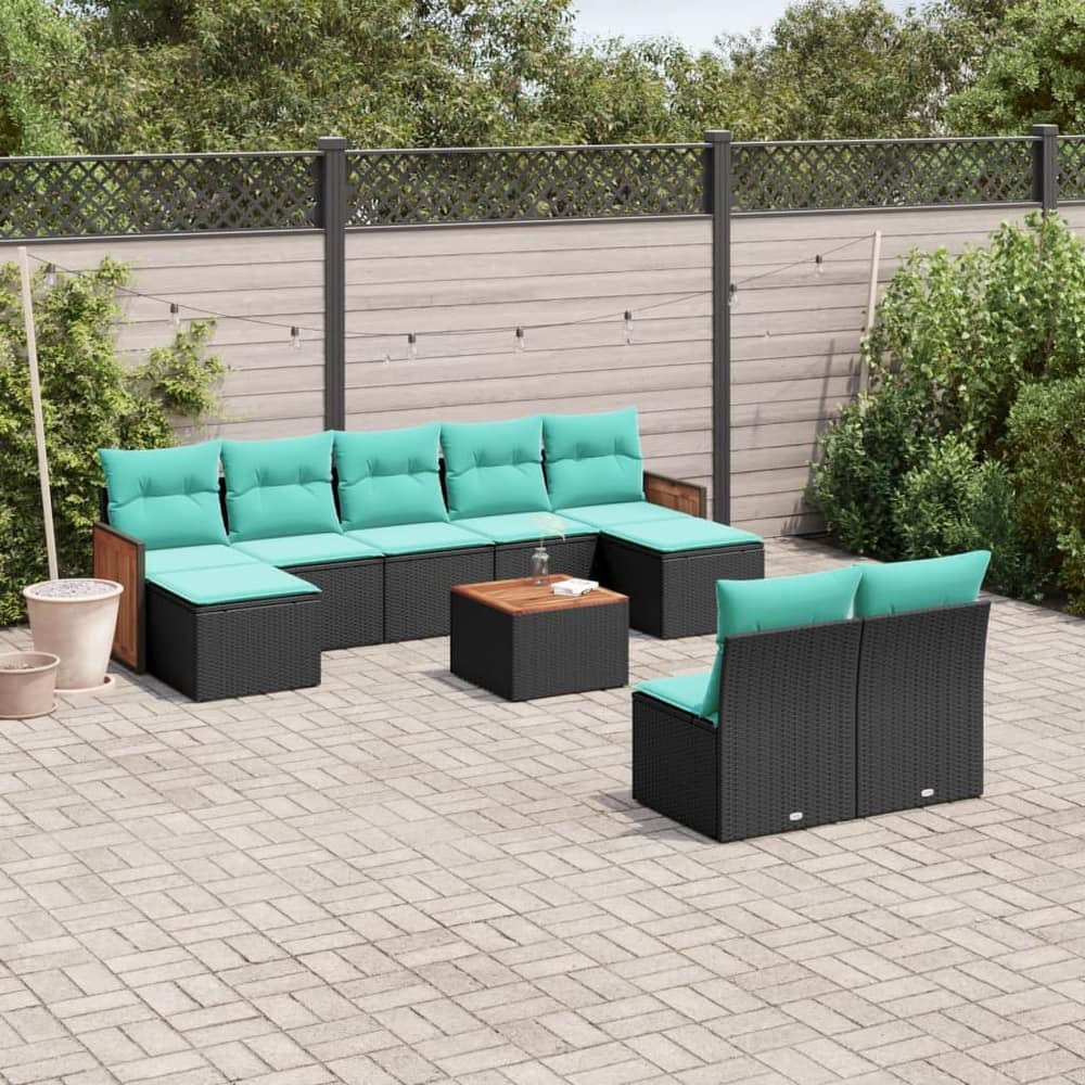 vidaXL 9/10 Piece Patio Sofa Set with Cushions Black/Gray Poly Rattan - 21.7 x 24.4 x 27.2