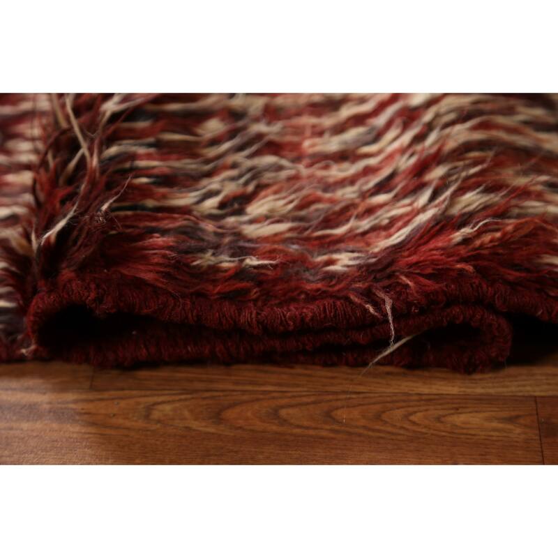 Hand Knotted Oriental 100% Wool Carpet Modern Geometric Red Moroccan Area Rug - 9' 8'' X 6' 8''