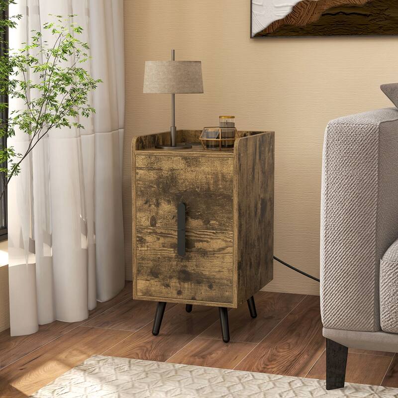 Costway Nightstand with Charging Station Home Bedside Sofa Side Tables