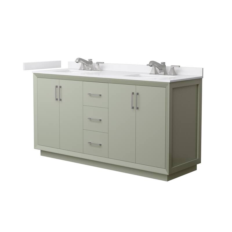 Wyndham Collection WCF4141-66D-VCA-US3MXX Strada 66" Free Standing - Light Green / White Cultured Marble Top / Brushed