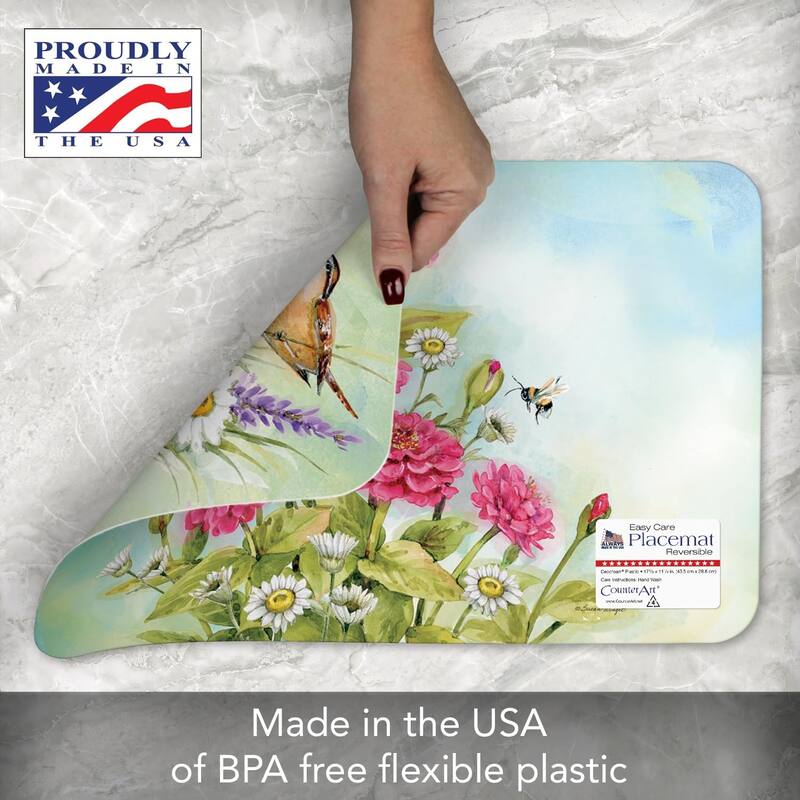 Graceful Nature 4 Pack Reversible Easy Care Flexible Plastic Placemats Made in The USA BPA Free Easily Wipes Clean