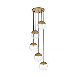 Brass Pendant Light - 5 Light Antique Eclipse Chandelier with Clear Glass Shades - 9