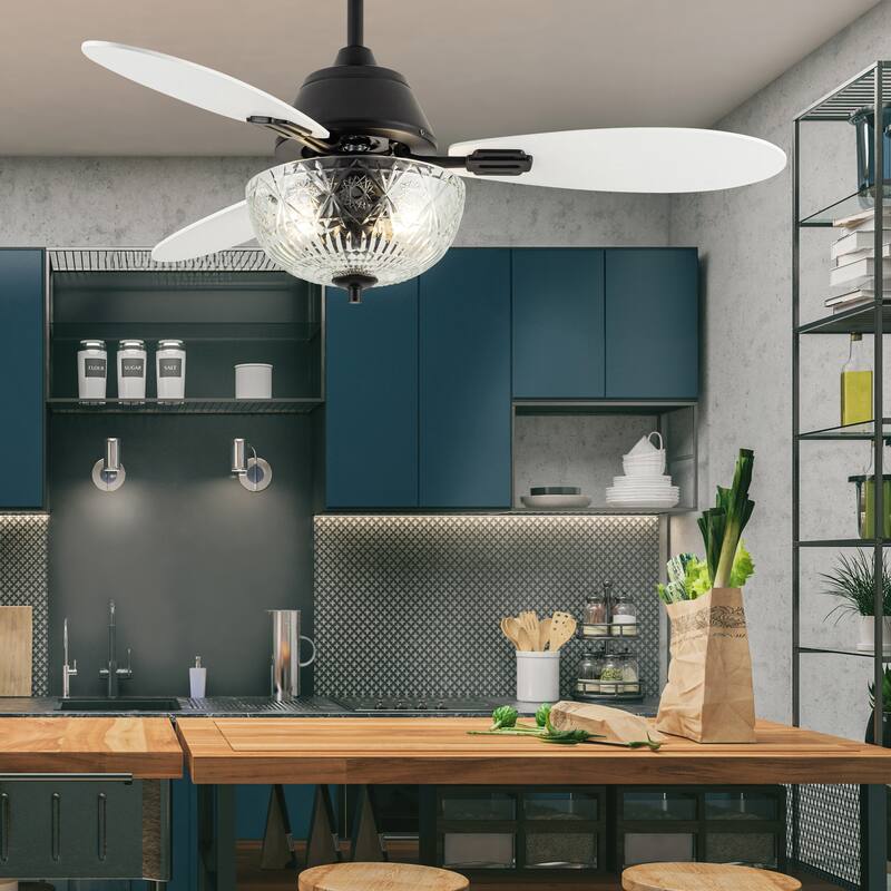 Maisie River of Goods 3-blade 42-inch Modern Indoor Ceiling Fan with Clear Hand-Cut Glass Globe Shade and Remote Control