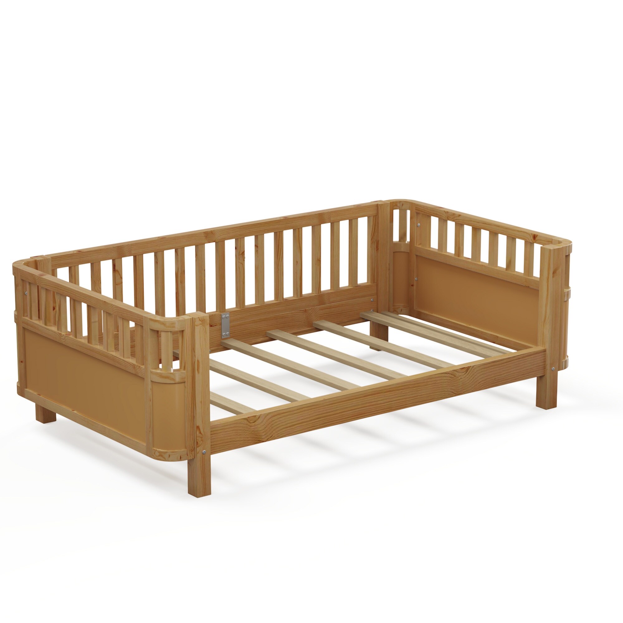 Low Platform Bed with Slats Support, Montessori Bed Frame, Daybed with Detachable Side Rails