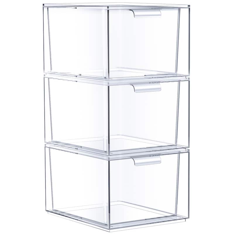 Makeup Organizer Drawers (3 Drawer Set) - Clear - 7.4in x 6in x 4.4in - 7.4in x 6in x 4.4in - Clear