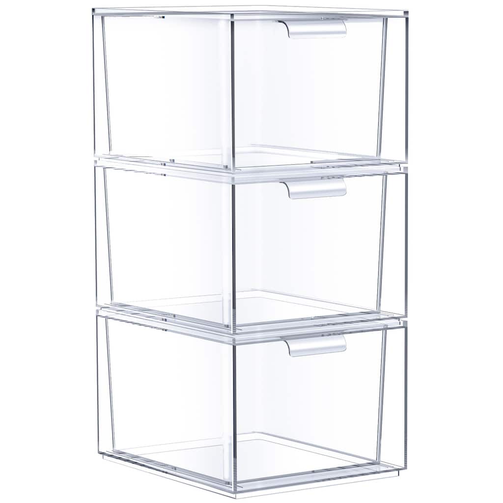 Makeup Organizer Drawers (3 Drawer Set) - Clear - 7.4in x 6in x 4.4in