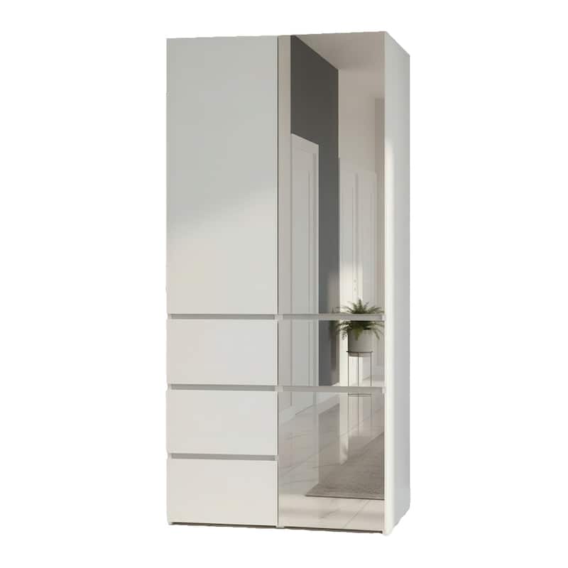 Elise Modular Wood Closet System with Mirror in White - 31.4"D x 17.72"W x 70.9"H