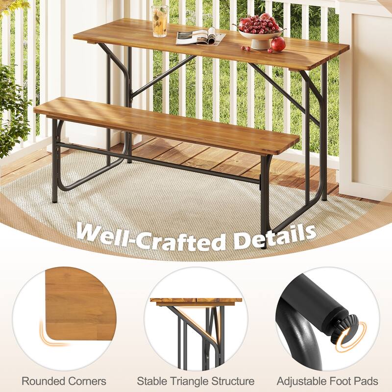 Gymax 2PCS Table Bench Set for 2 Picnic Table & Loveseat w/Acacia Wood