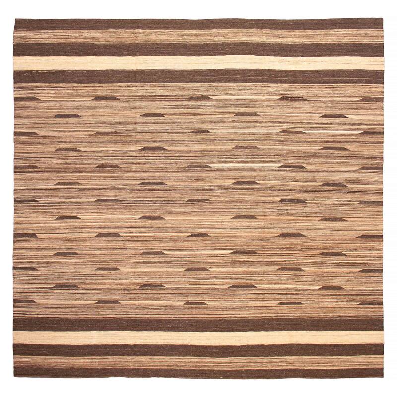 ECARPETGALLERY Flat-Weave Boho Brown Wool Kilim - 13'4 x 12'10 - Brown - 13'4 x 12'10