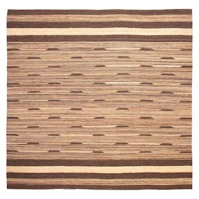 ECARPETGALLERY Flat-Weave Boho Brown Wool Kilim - 13'4 x 12'10