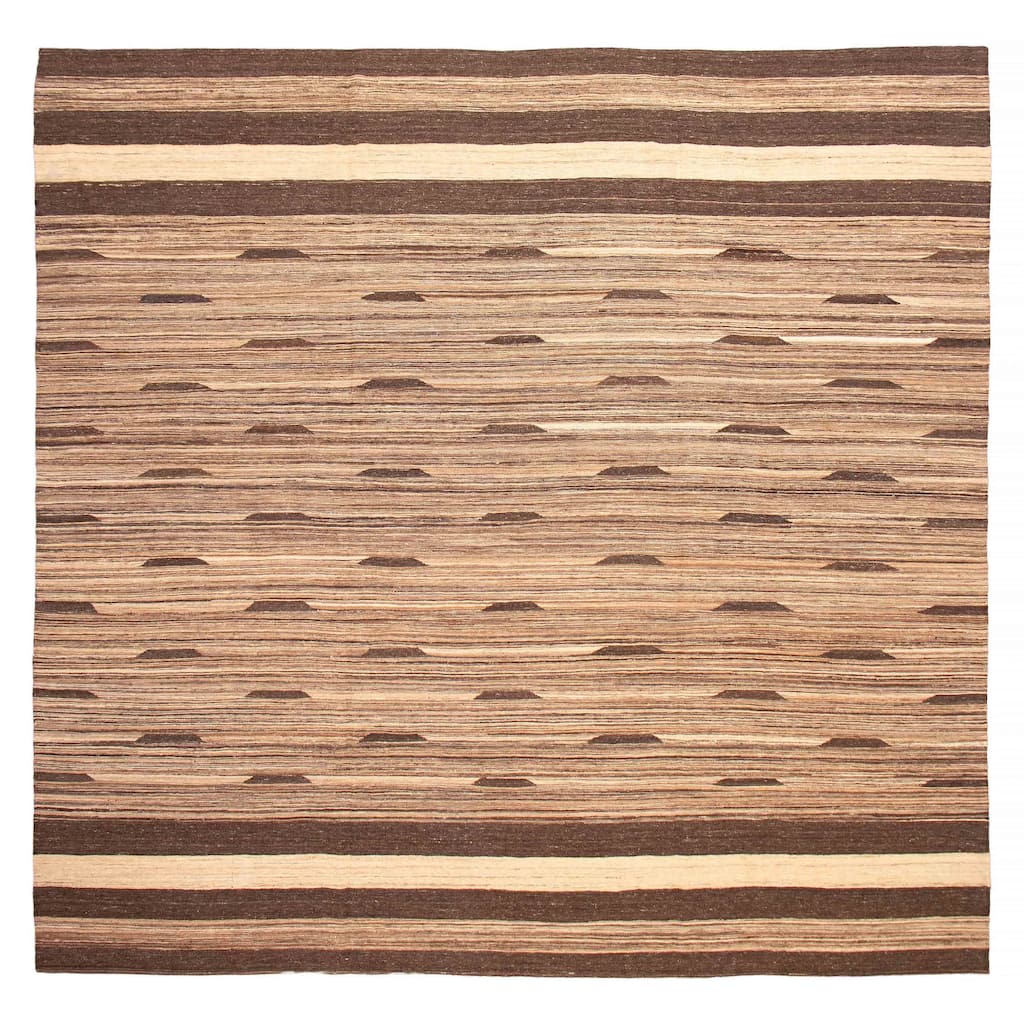 ECARPETGALLERY Flat-Weave Boho Brown Wool Kilim - 13'4 x 12'10