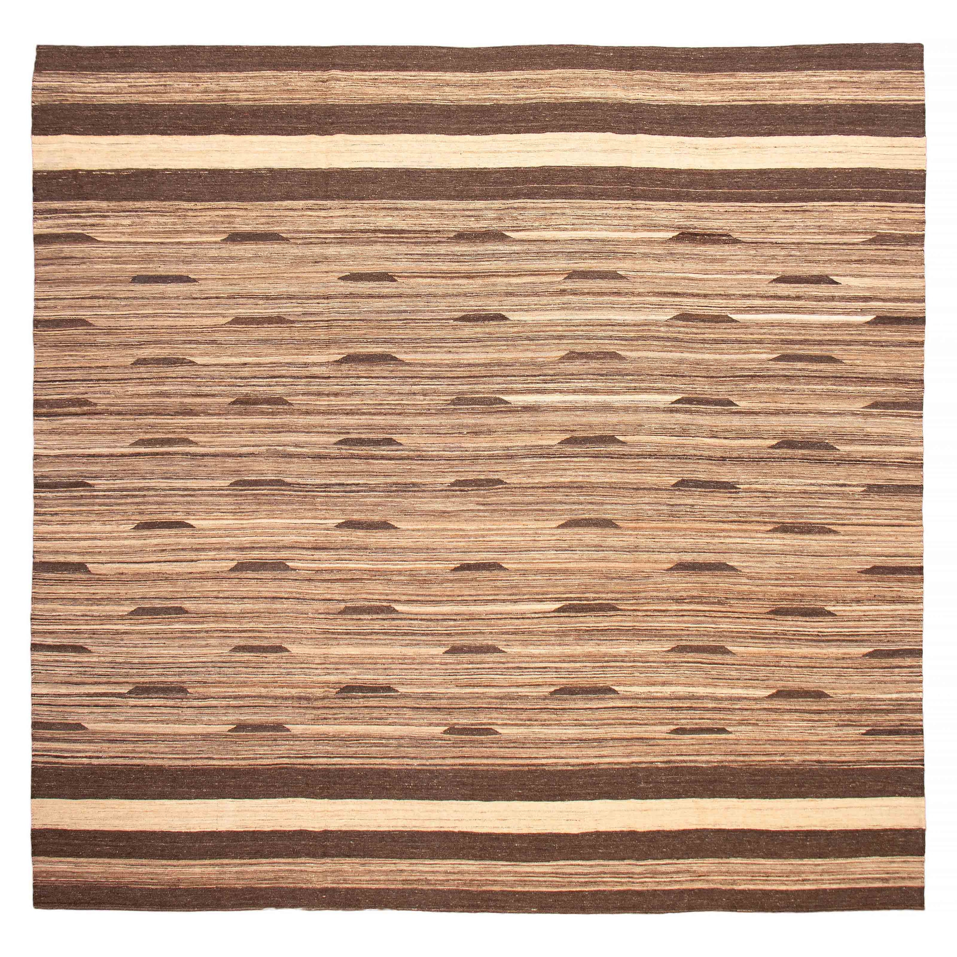 ECARPETGALLERY Flat-Weave Boho Brown Wool Kilim - 13'4 x 12'10