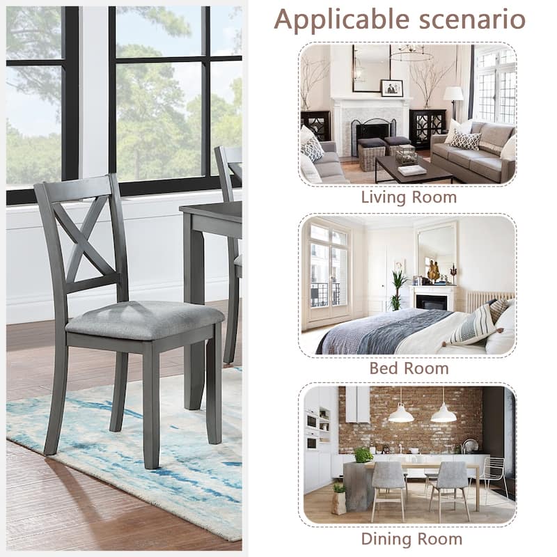 GDFStudio - Savoy Farmhouse Linen Upholstered Ergonomical Wooden Dining Chairs Set, Padded Seat & Non-slip Feet Pads, Set of 4