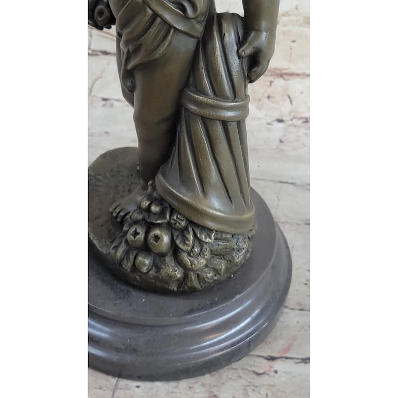 Angelic Young Boy Child Holding Apple Bronze Statue Sculpture Figure 14 Inches X 6 Inches