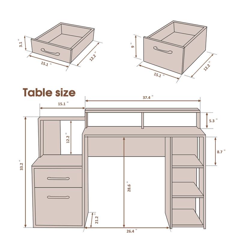 Ivinta Computer Desk with Drawers and Hutch, Modern Office Desk with File Cabinet, Small Desk for Bedroom