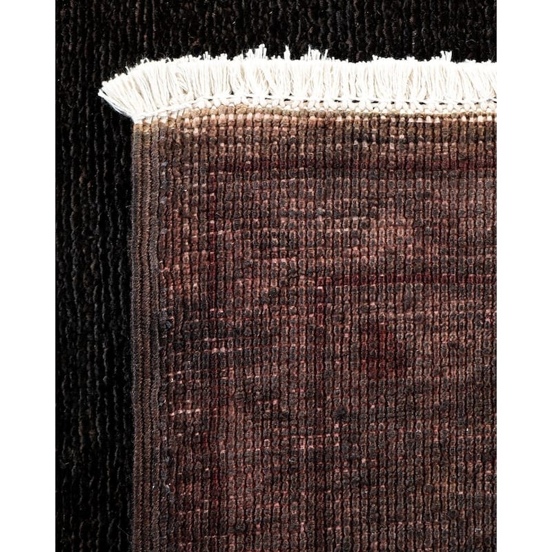 Overton Hand Knotted Wool Vintage Inspired Modern Contemporary Overdyed Black Runner Rug - 3' 0" x 14' 4"