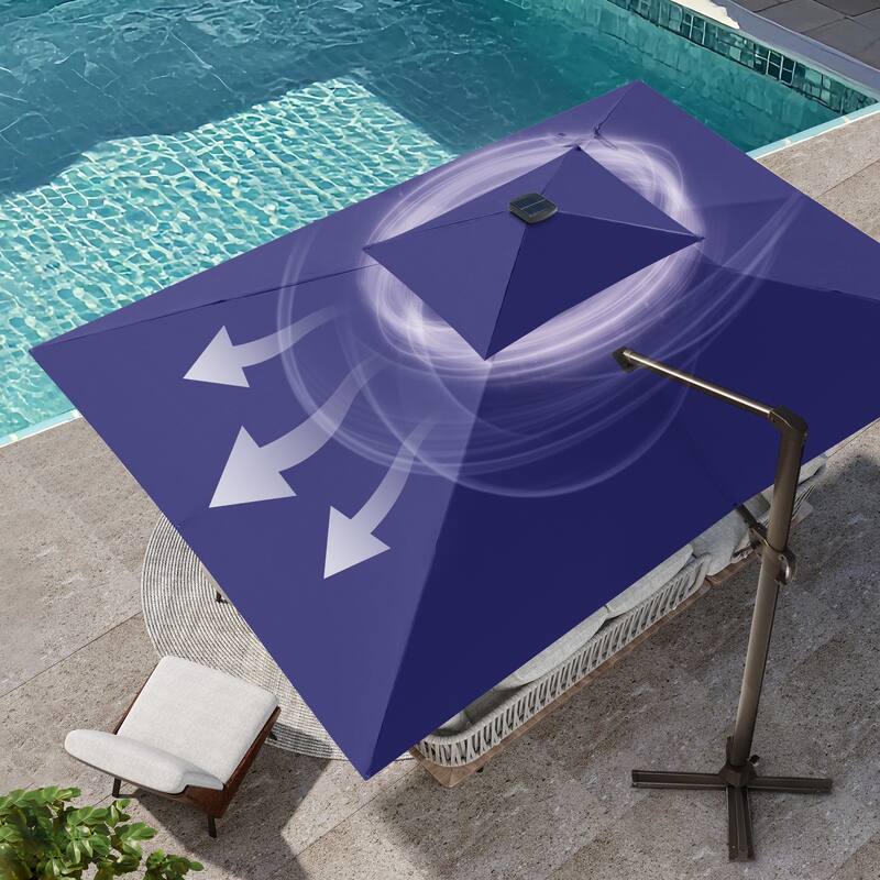 VredHom 9 x 11ft Outdoor Rectangular Dual Top Cantilever Patio Umbrella LED Light with Wheel Base