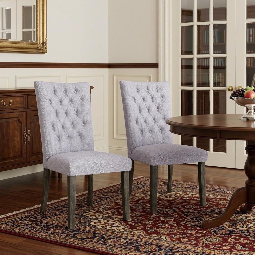 HomeRoots Set of Two Tufted Gray Upholstered Fabric Dining Side Chairs - 21.00 in. x 41.00 in. x 25.00 in.