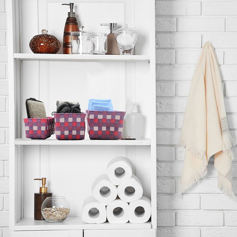 Checkered Woven Strap Storage Baskets (Set of 3) - 7.8 L x 5.3 W x 4.2 H