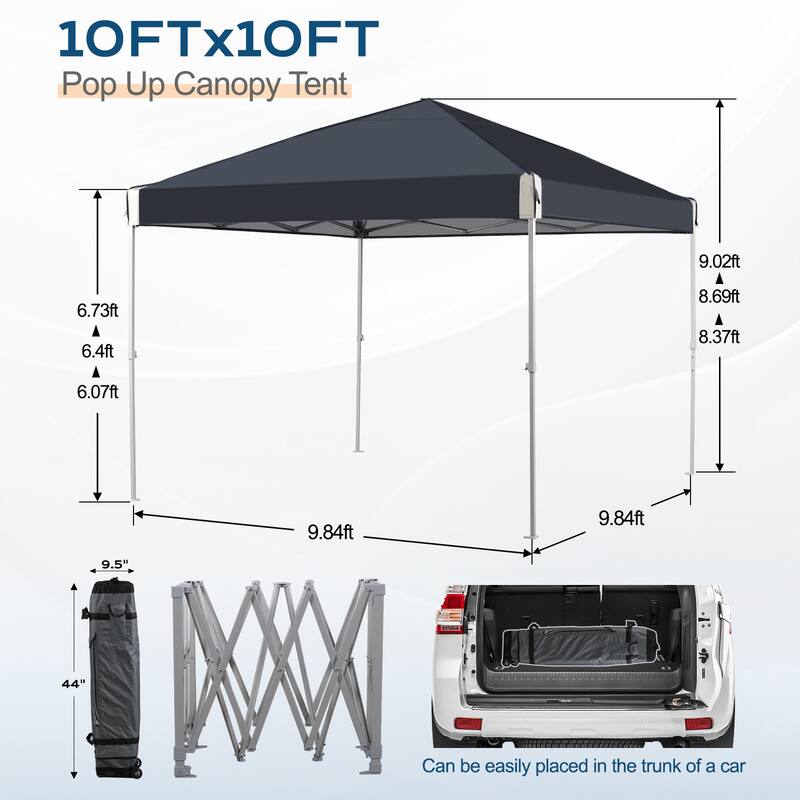 Aoodor 10' x 10' Outdoor Pop Up Canopy Tent, Commercial Instant Reinforce Canopy