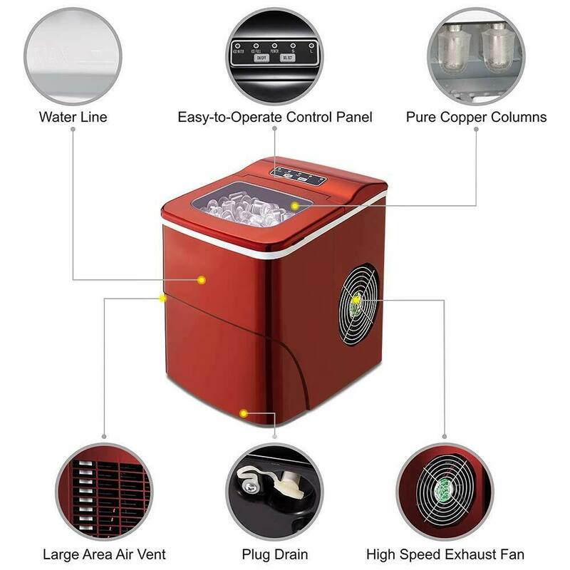 Portable Red Ice Maker Machine Countertop 26Lbs/24H 2 Sizes(S/L) w/ Scoop Home - 68 oz