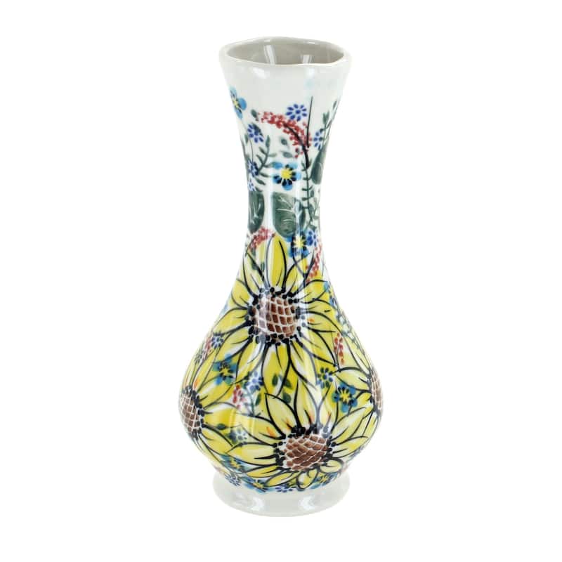 Blue Rose Polish Pottery 145 Vena Small Bud Vase - Sunflower Maze