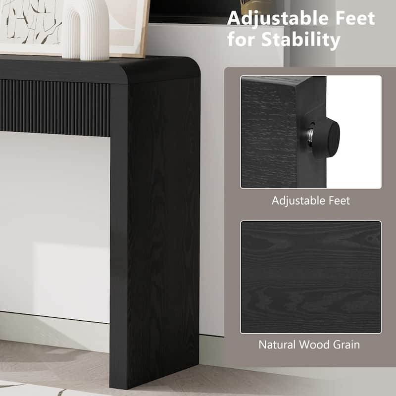 Roomfitters Rustic Console Table with 3 Fluted organizer, Solid Wood Veneer and Natural Wood Grain