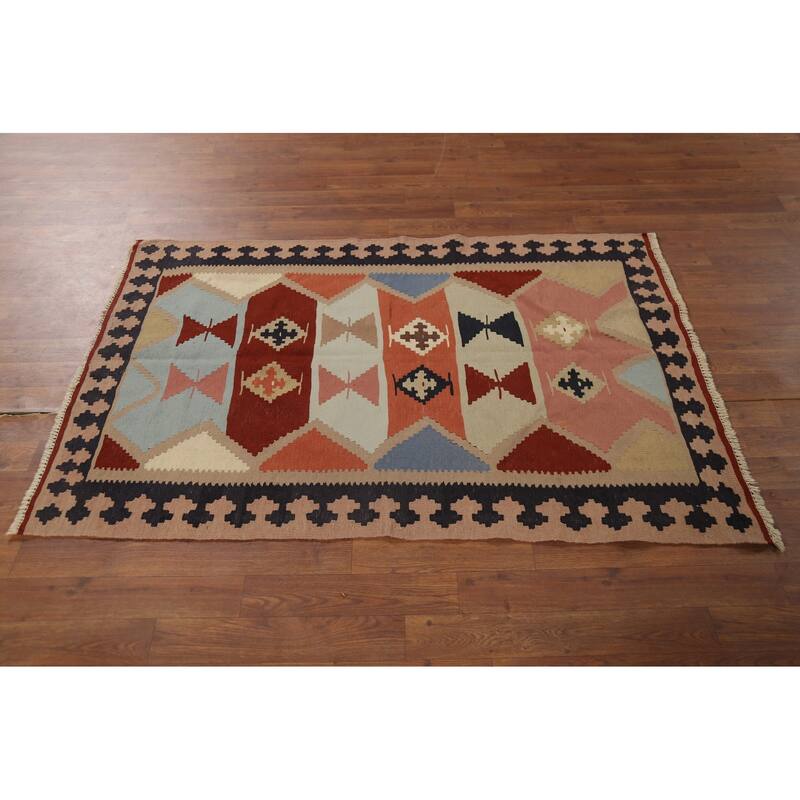 Vegetable Dye Kilim Qashqai Persian Accent Rug Handmade Wool Carpet - 3'3"x 4'10"