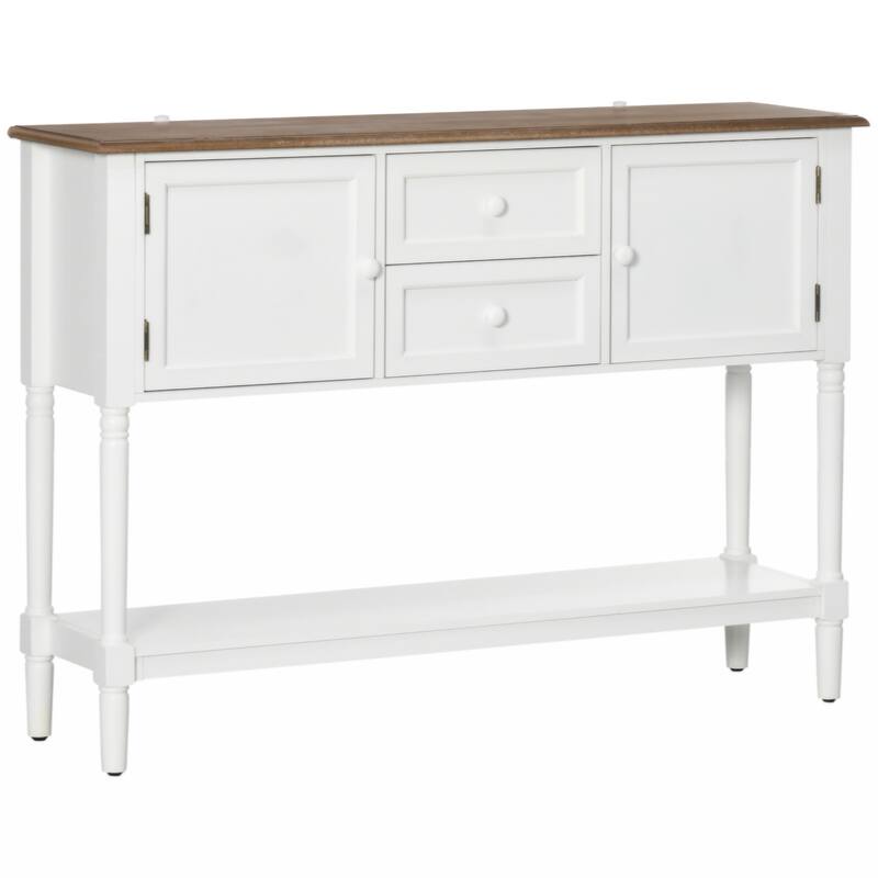 Console Table with Drawers, Vintage Entryway Table with 2 Drawers, Cabinets and Bottom Shelf